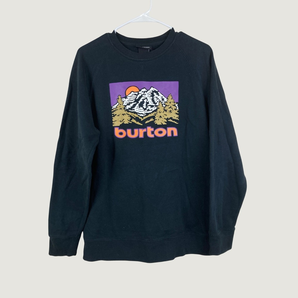 Burton Sweatshirt Mens S Black Mountain Graphic Pullover Hiking Snowboard Fall